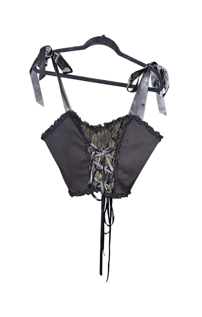 Current Mood Dolls Kill Black and Olive Green Lace Corset Size XXL